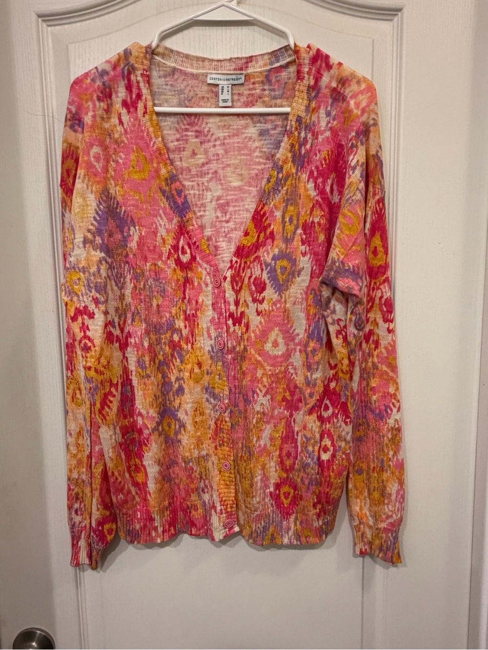 Charter Club Pink Multicolor V-Neck Button Cardigan Sweater
